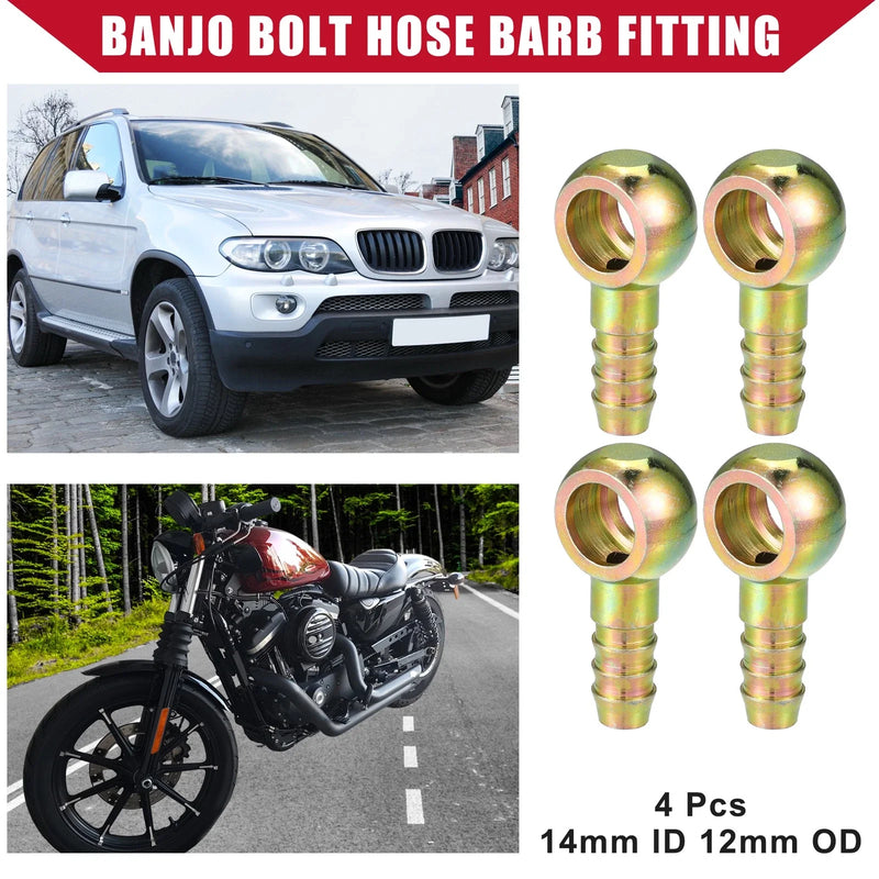 Car Motorcycle Metal Banjo Bolt Hose Barb Fitting 4 Pcs 14mm ID 12mm OD