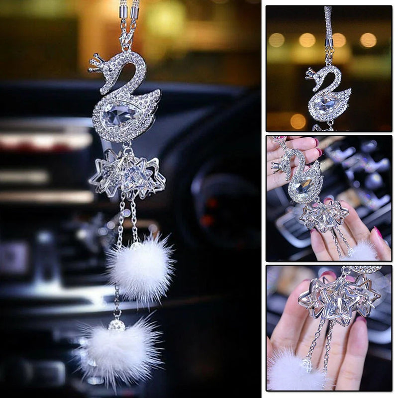 SWAN Rear View Car Pendant Rhinestone 25cm
