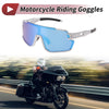 Pair Motorcycle Riding Goggles Blue Lenses White Black Frame Cycling Sunglasses