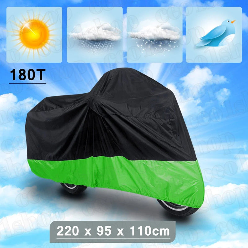 Kawasaki Ninja 250 180T Black+Green Outdoor Motorcycle Cover L