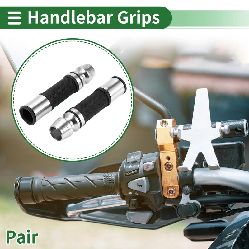 Motorcycle Rubber Black Silver Tone 7/8" 22mm Hand Grip Cover