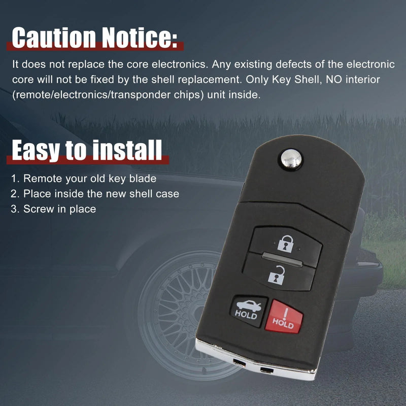 Mazda 3 5 6 RX-8 CX-7 CX-9 Smart Remote Flip Key Fob Shell Case 4 Buttons (2004-2020)