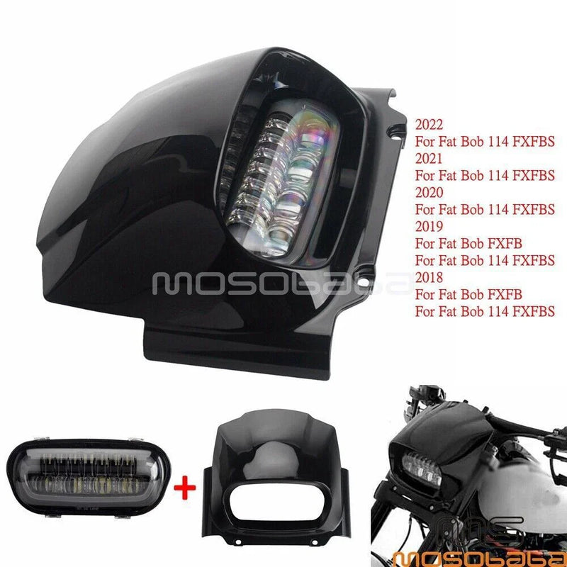 Harley Fat Bob FXFB FXFBS Black Fairing w/9.8'' LED Headlight DRL (2018-2022)