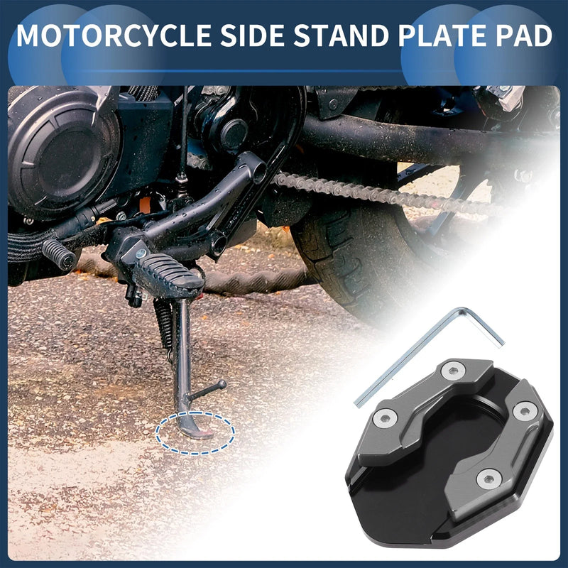 Motorcycle Side Stand Plate Pad with Wrench, Aluminum Alloy Titanium Tone