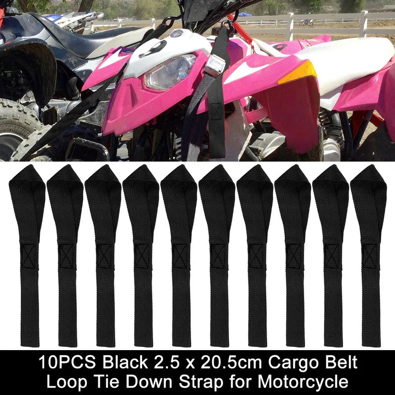 Motorcycle Cargo Belt Loop Tie Down Strap 10PCS Black 2.5 x 20.5cm