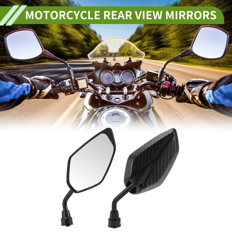 M10 Rear View Mirrors Leaf Shape Carbon Fiber Pattern Black Iron