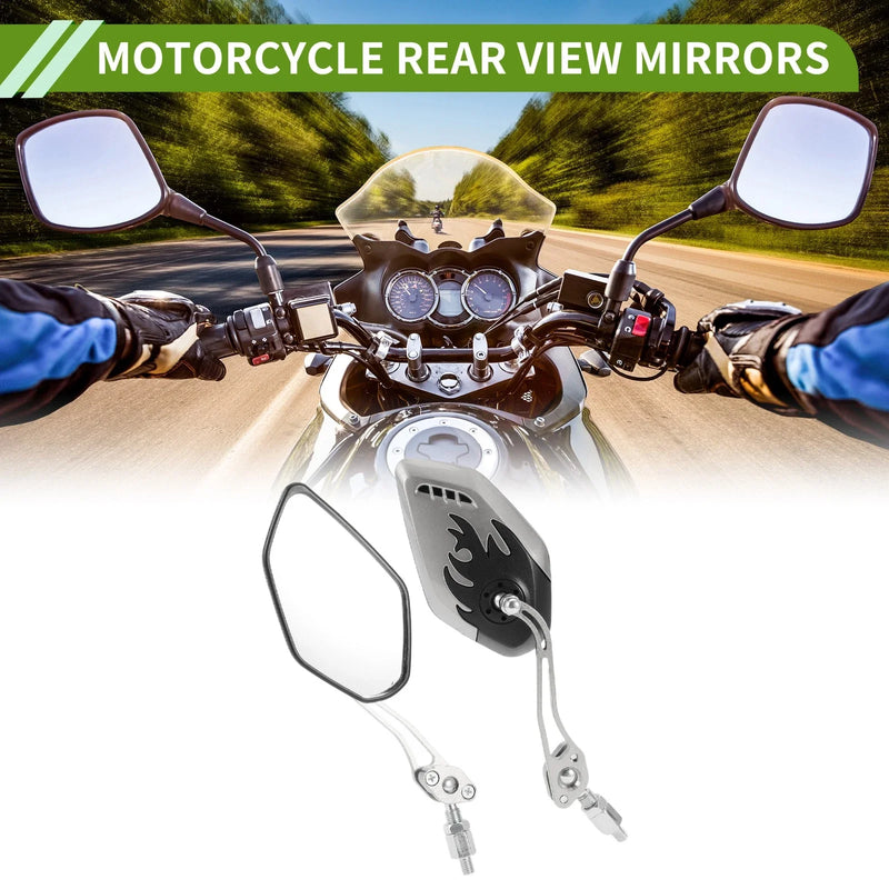 Motorcycle Rear View Mirrors Polygonal Shape Black Silver Tone Plastic