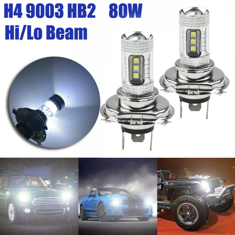 Vehicle 2 x H4 9003 HB2 60W 1800LM LED Headlight Lamp Globes Hi-Lo Beam