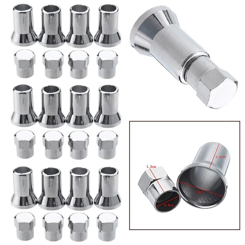 Valve Stem Hex Cap+Sleeve Cover Chrome Car Truck Tire Wheel Tyre