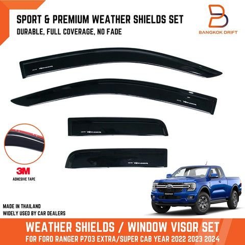 Ford Ranger Black Weather Shield Visor Sun Rain Guard (2022-2024)