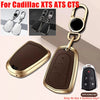 Cadillac XTS ATS CTS Alloy Leather Remote Fob Holder Key Shell Cover Case