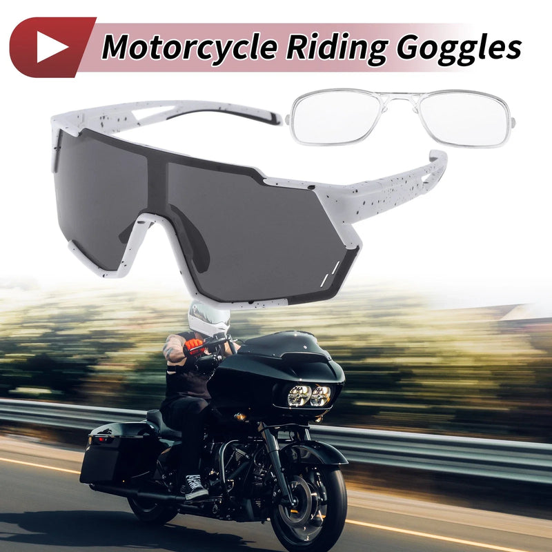 Motorcycle Riding Goggles Black Lens White with Black Spots Frame Sunglasses
