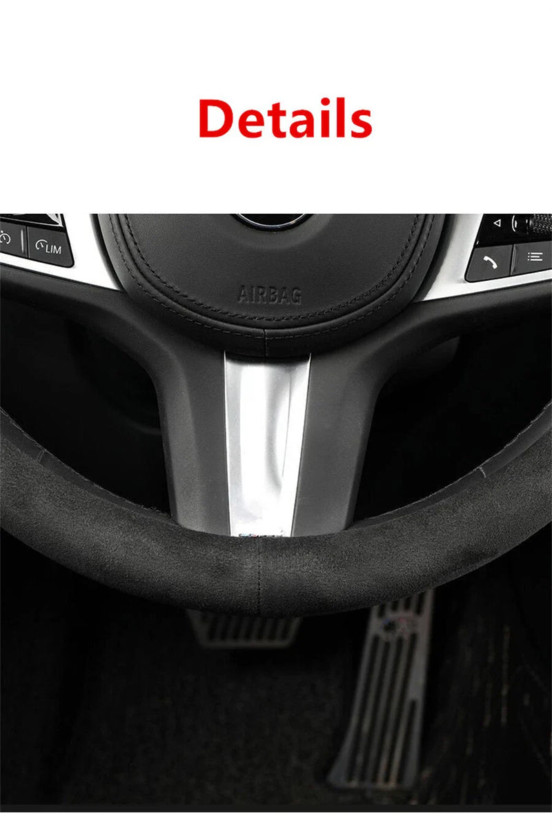 Car 15" Black Suede Anti-Skid Steering Wheel Cover (All Seasons)