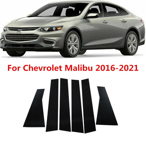 Chevrolet Malibu 6 x Black Pillar Posts Door Window Trim (2016–2021)