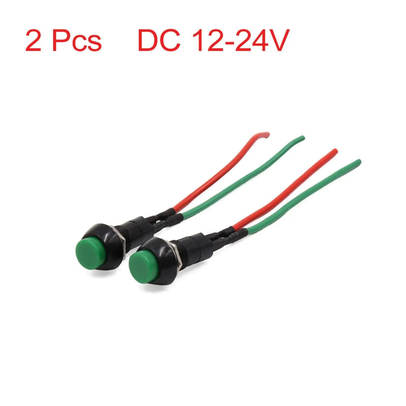 Car Motorcycle 2 x Round Wired Momentary Push Button Switch DC12V-24V