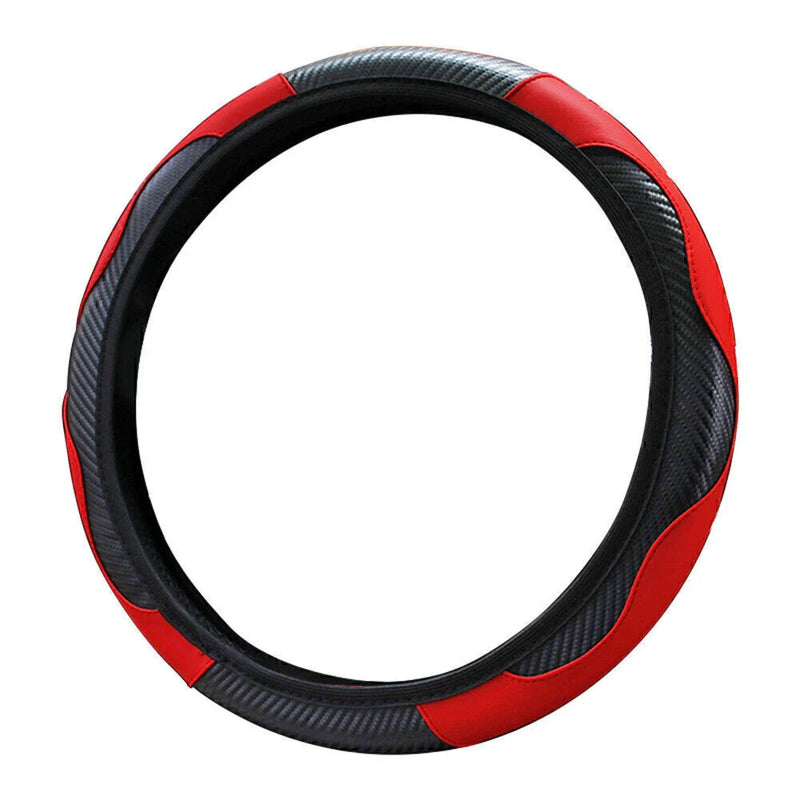 SUV Black Red Universal Microfiber Leather Steering Wheel Cover 15"