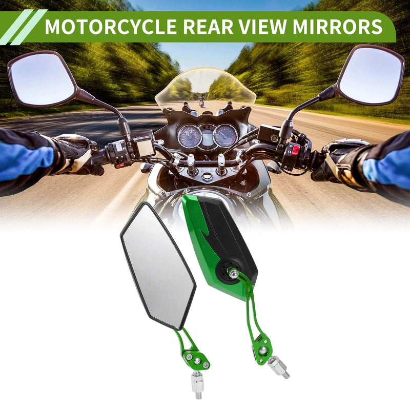 M8 / M10 Rear View Mirror Polygonal Shape Black Green Aluminum Alloy