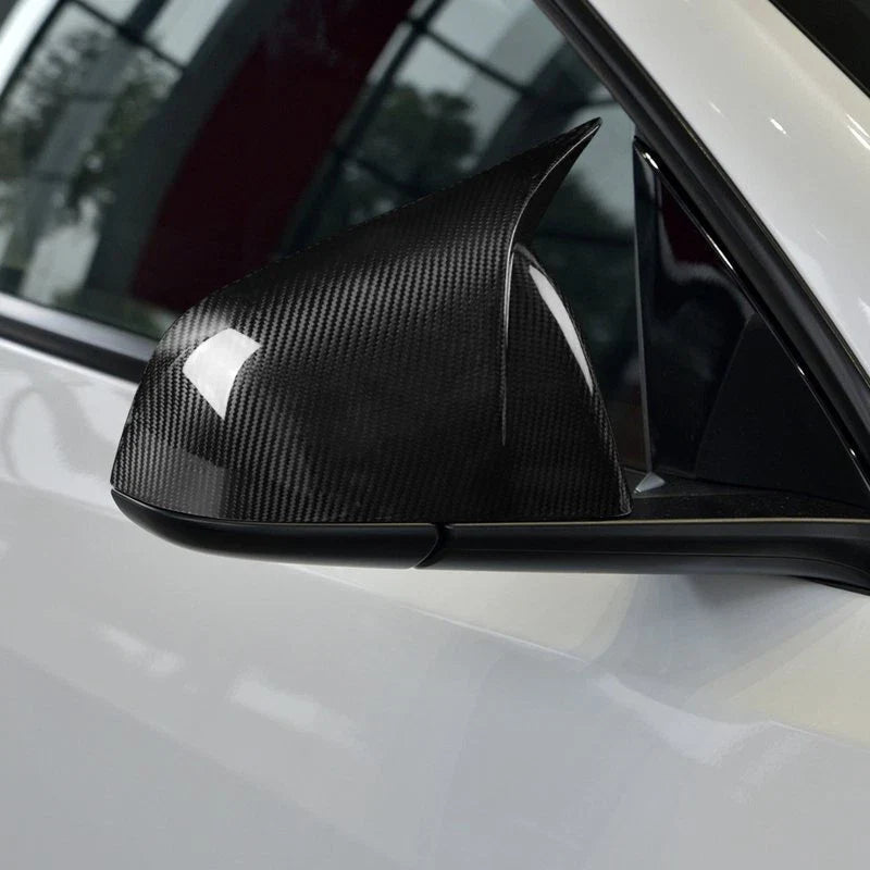 Tesla Model Y 2021-24 LHD Real Carbon Fiber Stick-on Side Mirror Caps Cover