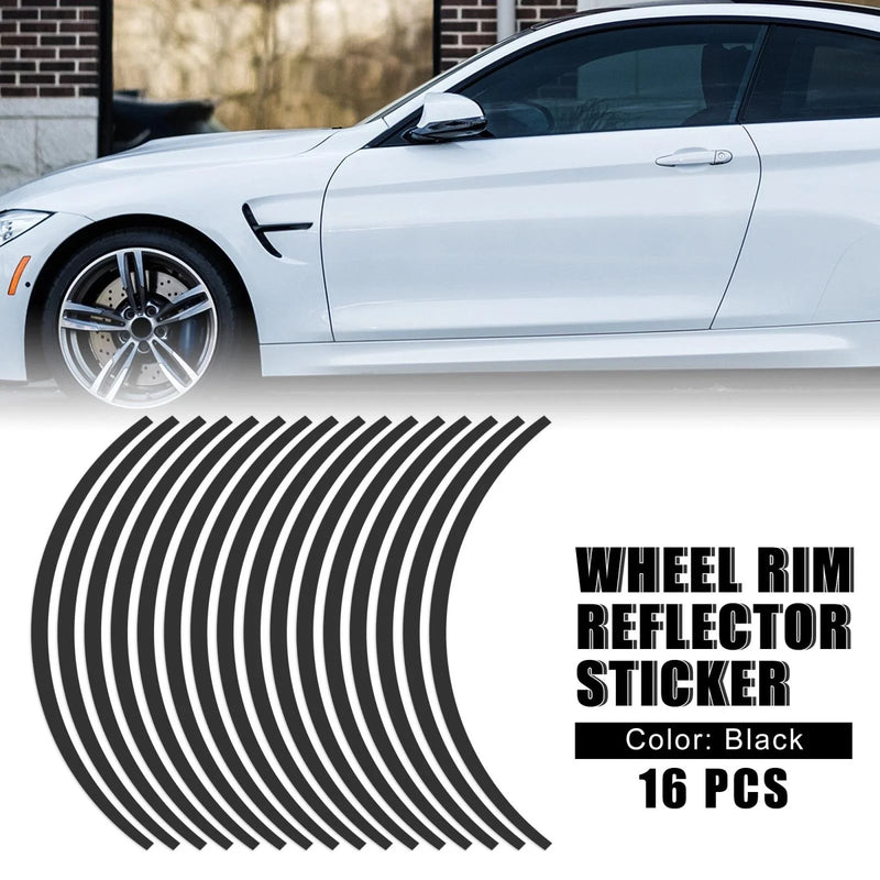 Motorcycle Car Bike 16 x Wheel Rim Sticker Stripe Reflector Black