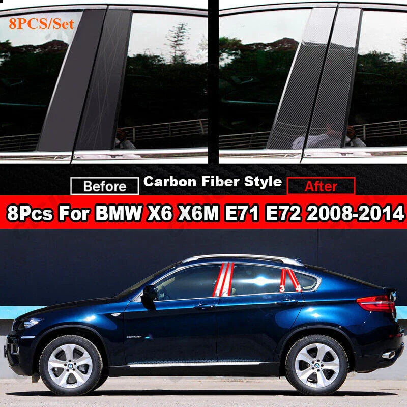 BMW X6 X6M 8X Carbon Fiber Window Door Pillar Post Cover (2008–2014)