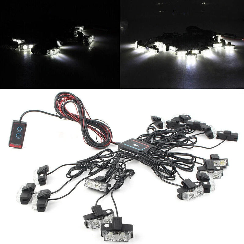 Car Truck Emergency Warning Deck Dash Grill LED White Strobe Lights