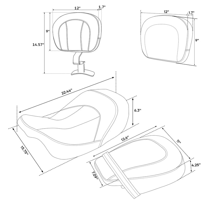 Harley CVO Street Glide Driver & Passenger Seat Pad Backrest (2009-2023)