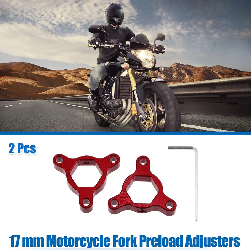 Motorcycle 2 x 17mm Fork Preload Adjusters Aluminum Alloy Red