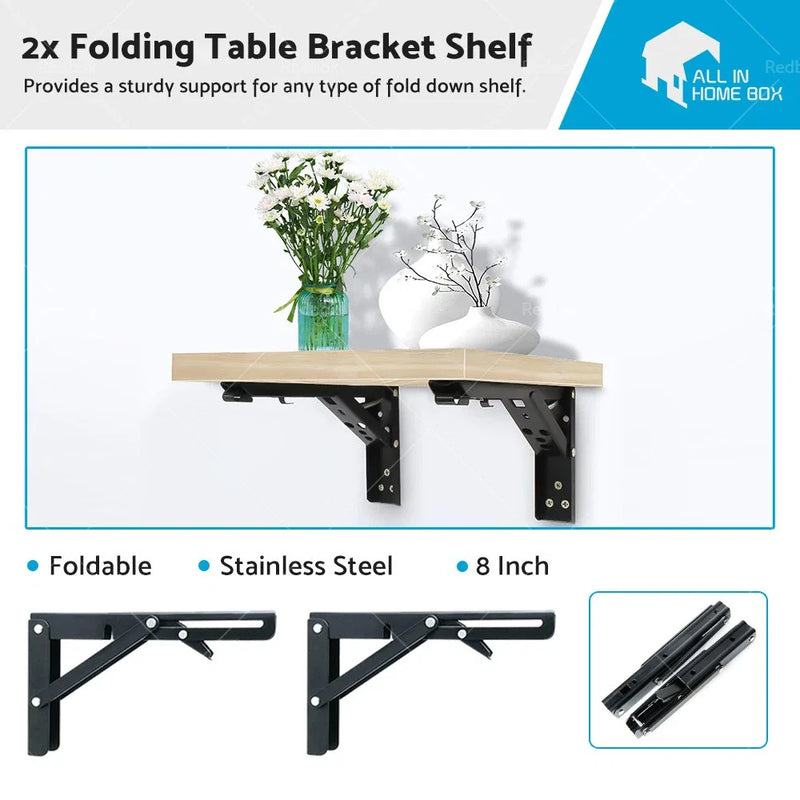 Bench Heavy Duty 8" Stainless Steel Folding Table Brackets