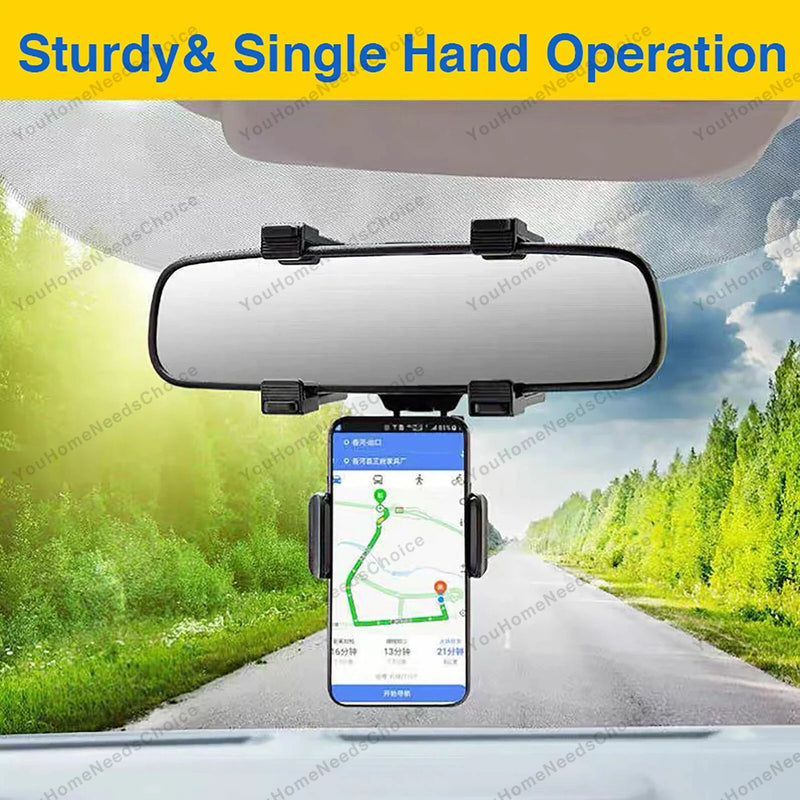 Car Truck Smartphone GPS 360° Rotation Phone Holder Rear-view Mirror Mount