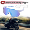 Motorcycle Riding Goggles Blue Lens White Frame PC Cycling Sunglasses