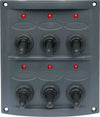 Boat Caravan Switch Panel 12V LED 6 Gang Dark Grey Waterproof Red Lights