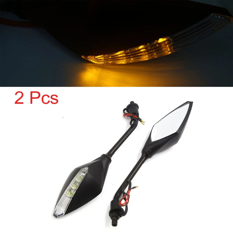 Motorcycle Pair 10MM Thread Yellow LED Turn Signals Indicator Side Mirrors
