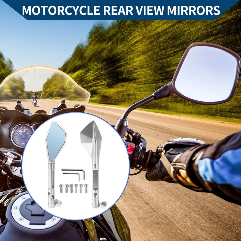 M8/M10 Rear View Mirror Prismatic Shape Silver Tone 1 Set