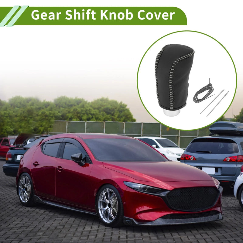 Mazda 3 (2014-2018) Black Grey Faux Leather Car Gear Shift Knob Cover