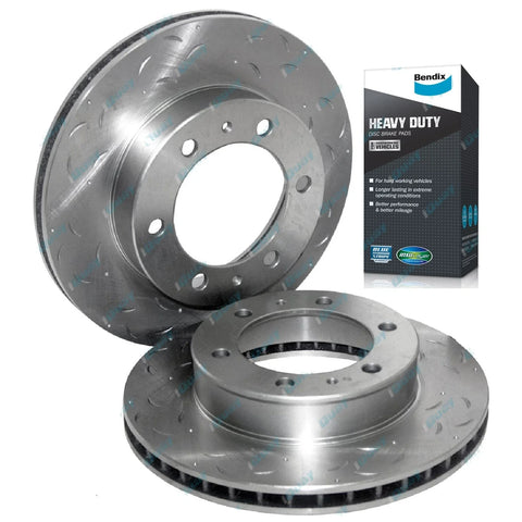 Toyota Hilux V6 4cyl 05~16 Front Slotted+Drilled Rotors & HD Pads