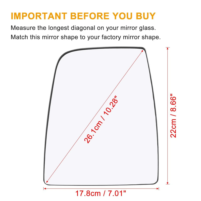 Ford Transit Heated Left Side Rearview Mirror Glass with Backing Plate (15-20)