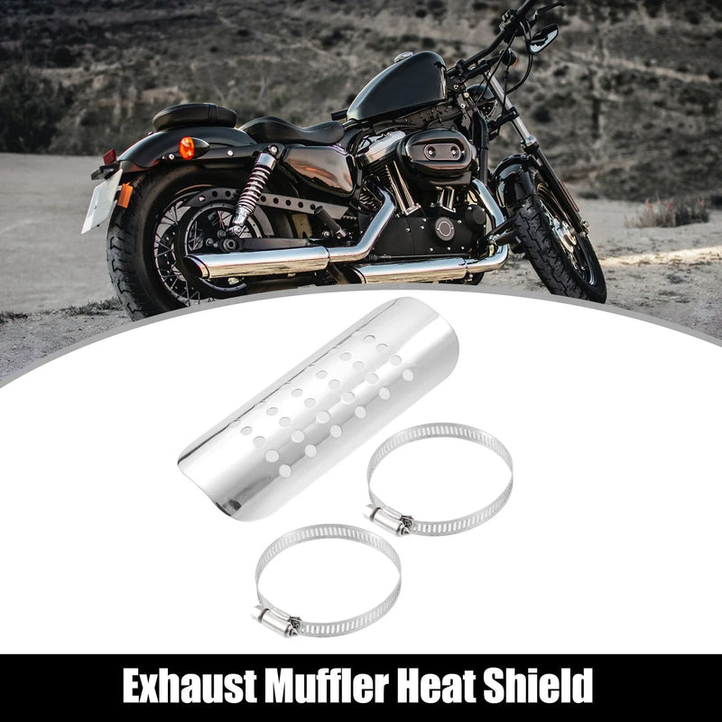 Motorcycle 1 Set Exhaust Heat Shield Shield Cover Heel Guard Silver Tone