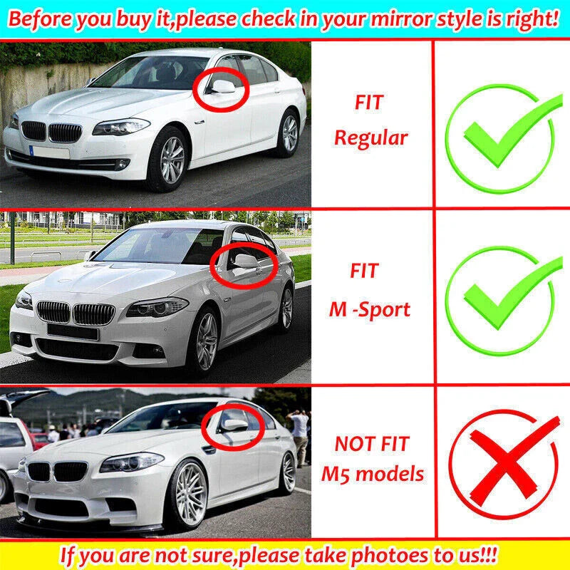 BMW 5-Series F10 F11 2 x Gloss Black Side Mirror Cover Caps (2010-2013)