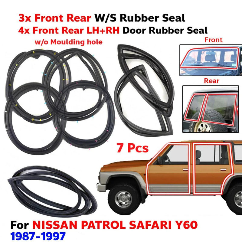 Windshield Rubber F+R Door Rubber 7PCS Fits Nissan Patrol Safari Y60 1987-97 D05