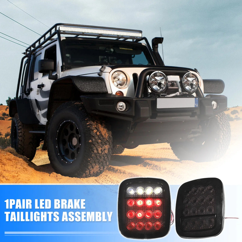 Jeep Wrangler LED Bar Tail Lights  Square Brake Turn Signal Reverse