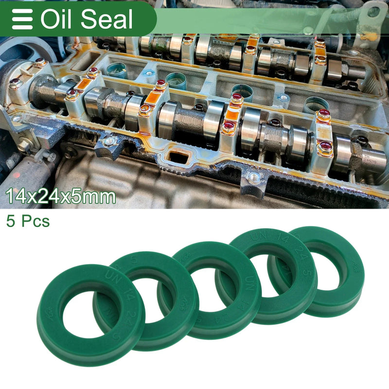 Oil Seal Rotary Shaft Seal TPU 14x24x5mm High Pressure Green 5 Pcs