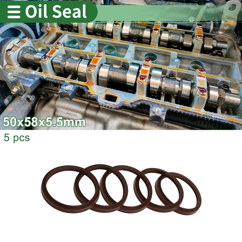 Rotary Shaft Seal FKM Rubber Oil Seal 50x58x5.5mm Brown 5 Pcs