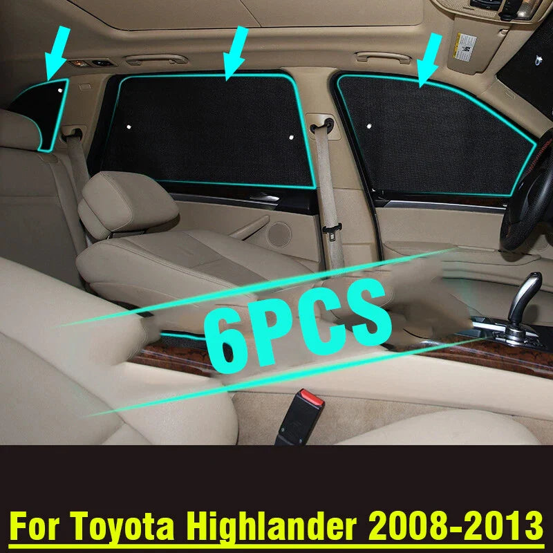 Toyota Highlander Sunshade 6x Side Window Privacy Black Silver (2008–2013)
