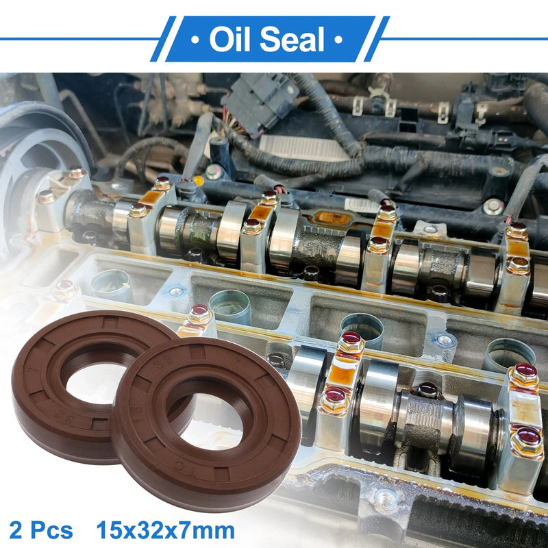 Vehicle Oil Seal 15x32x7mm Brown 2 x Seal Ring FKM Rubber