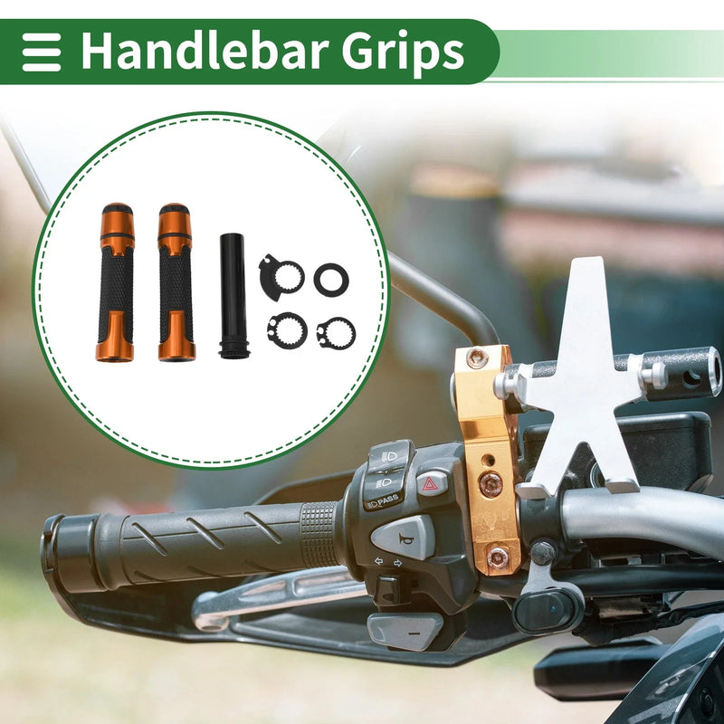 Motorcycle End Grips Black Orange 7/8" 22mm Hand Grips Cover Kit