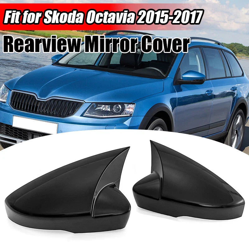 Skoda Octavia 3 Rearview Mirror Covers Bat Style Gloss Black 2 x 2015-2017