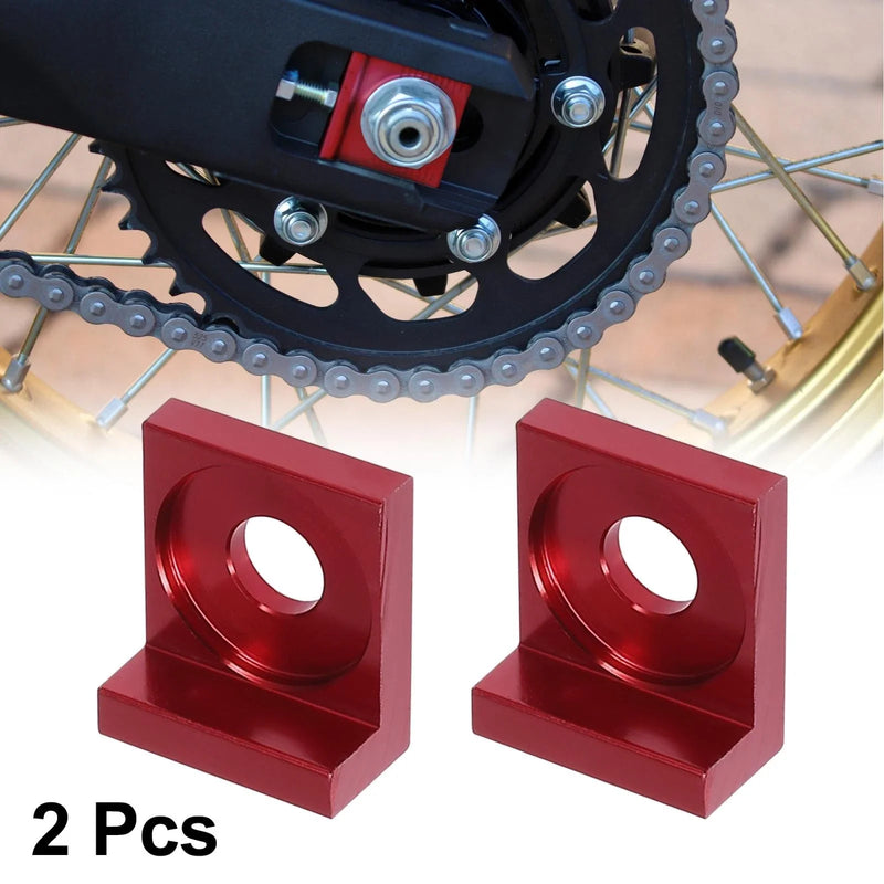 Motorcycle Chain Adjuster Block Tensioner / 12mm Hole Dia / 2 x Red Metal