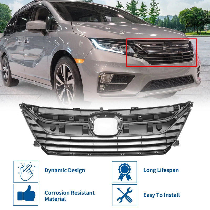 Honda Odyssey (2018-2020) Chrome Silver Tone Front Upper Bumper Grille