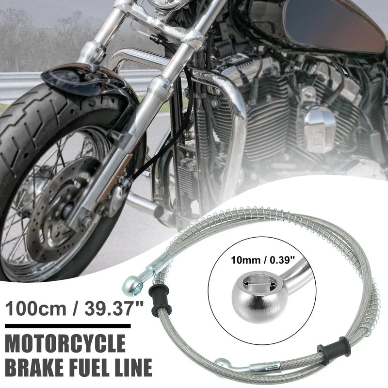 Motorcycle Silver Tone 100cm 39.37in 10mm Braided Brake Clutch Oil Hoses