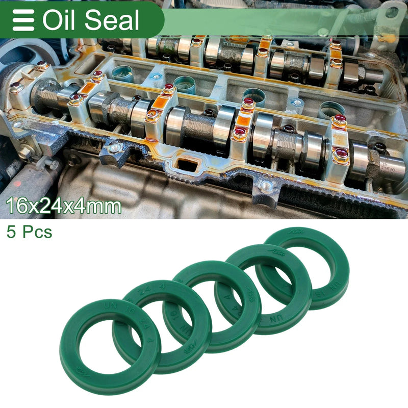 Oil Seal 16x24x4mm TPU High Pressure Green 5 Pcs